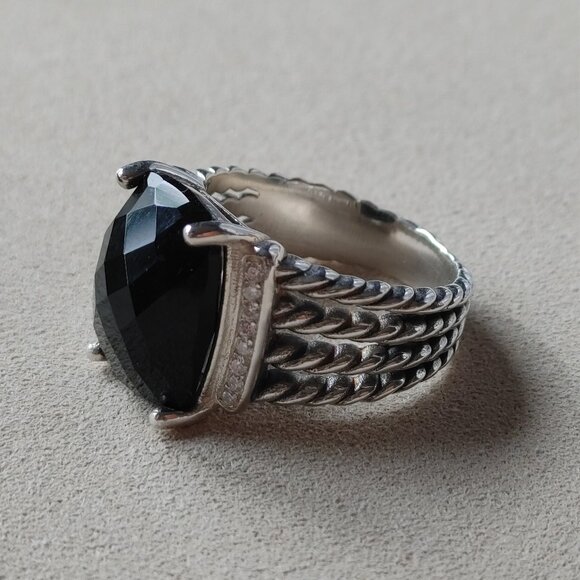David Yurman "Wheaton" Ring Black Onyx & Diamond 925 Sterling Silver Size 9 - Picture 4 of 9
